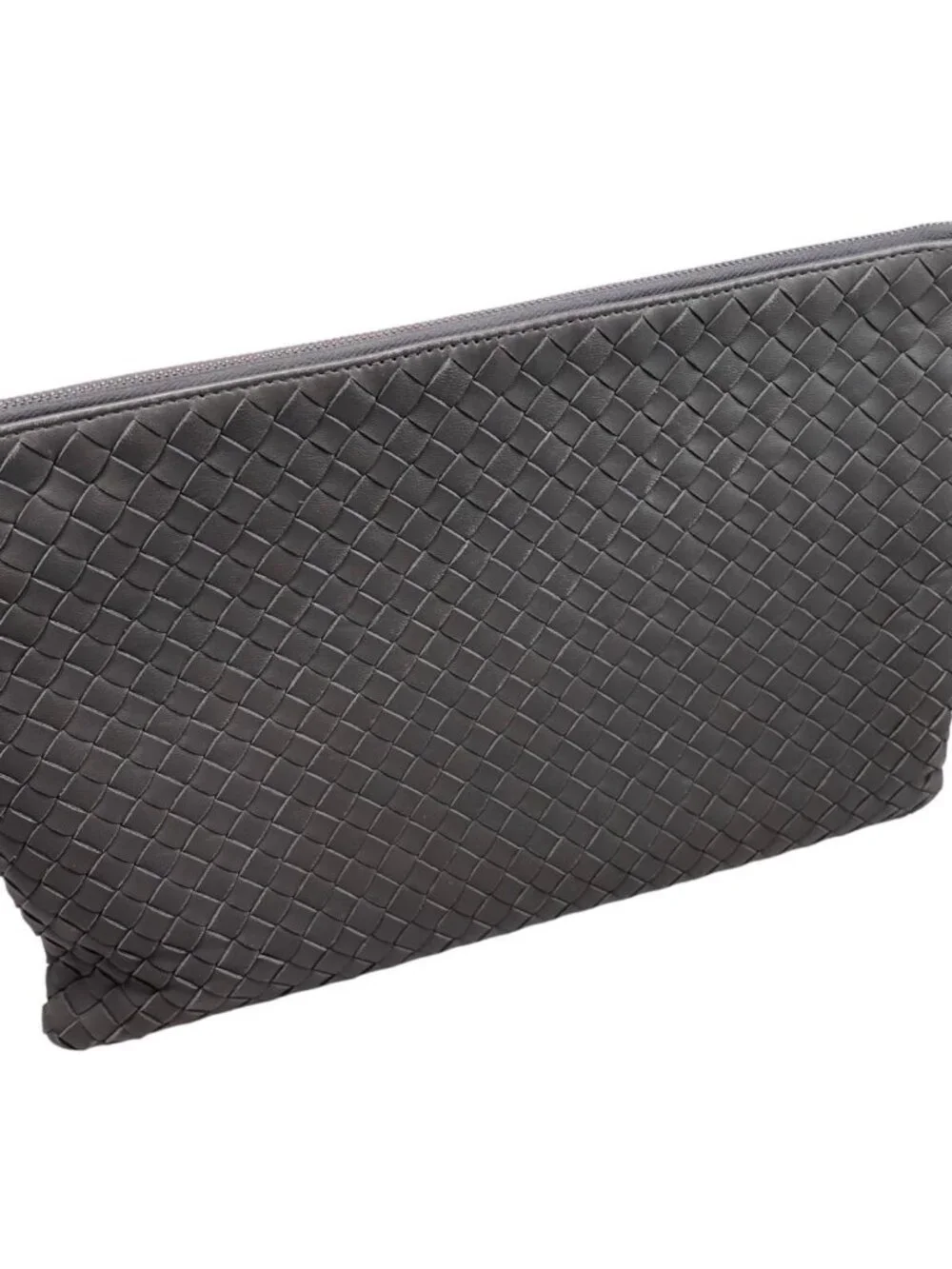 Bottega Veneta Clutch Intrecht Leather Gray Silver